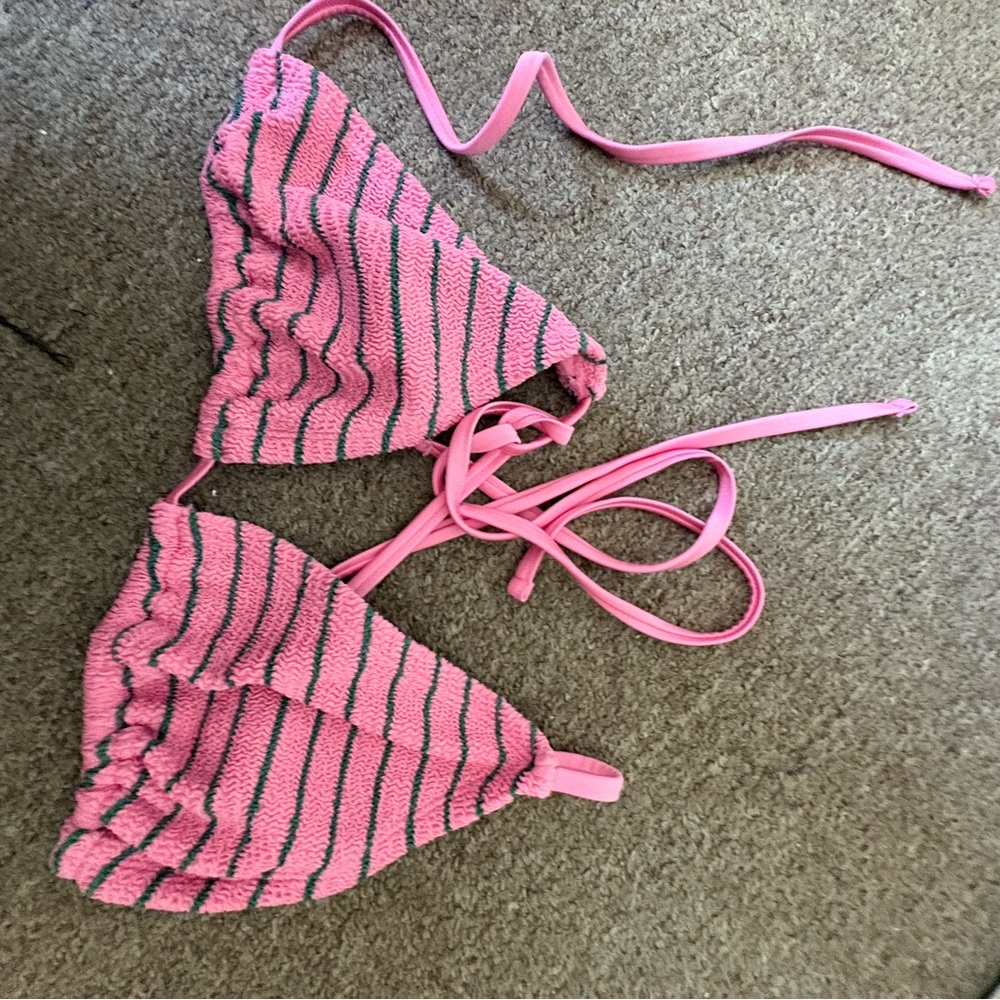 Primark Pink Striped Ruched Triangle Bikini Top